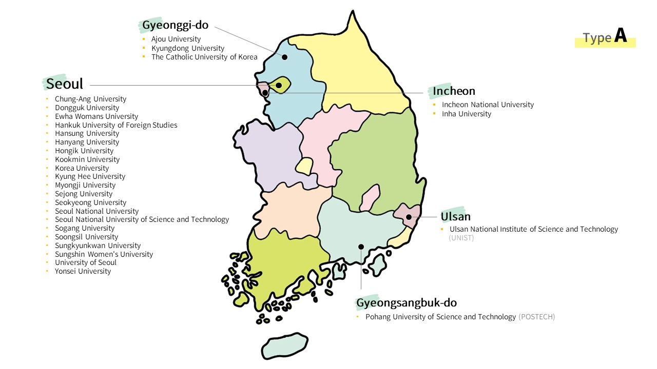 Map of Type A universities (Embassy Track)